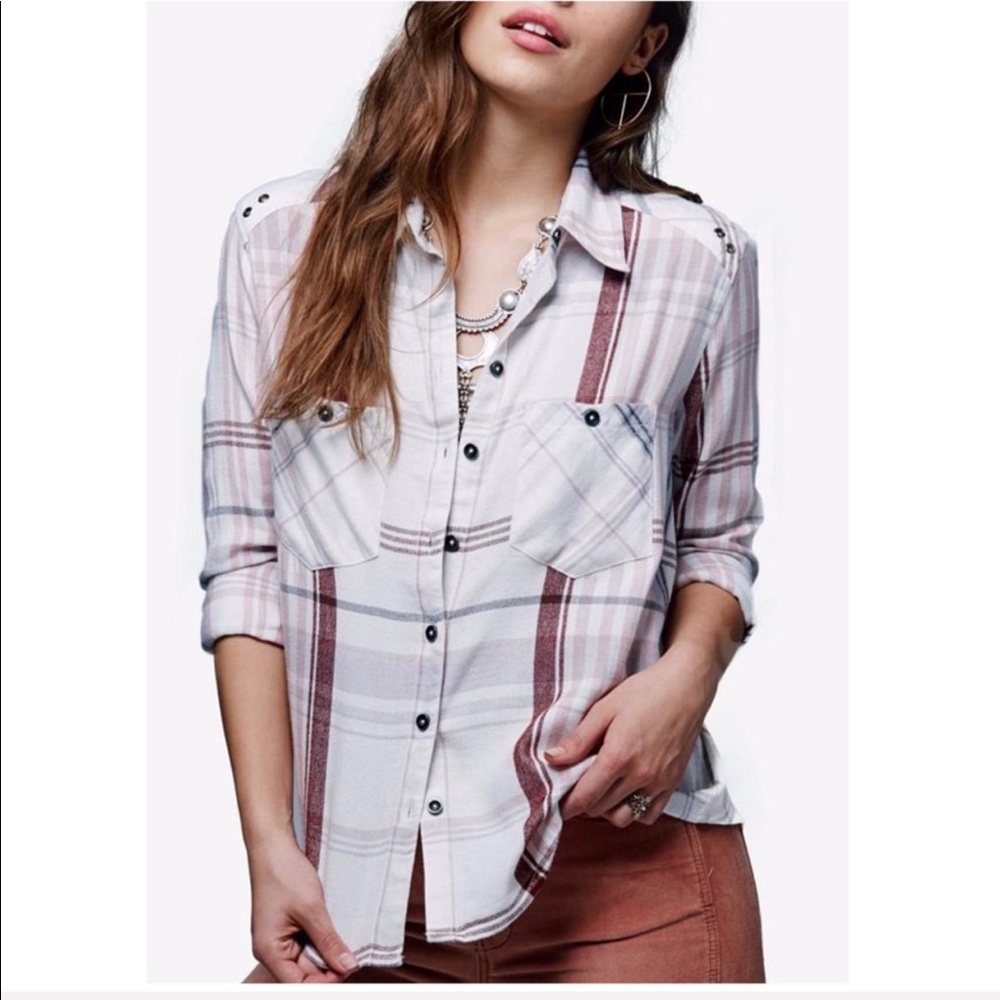 Free People Wesley plaid boyfriend shirt top